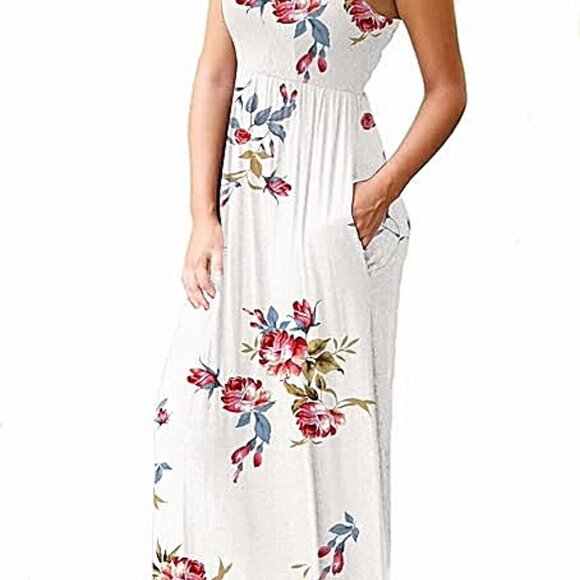 Grecerelle Floral Racerback Maxi Dress Small Ivory Pink Stretchy - Picture 15 of 16